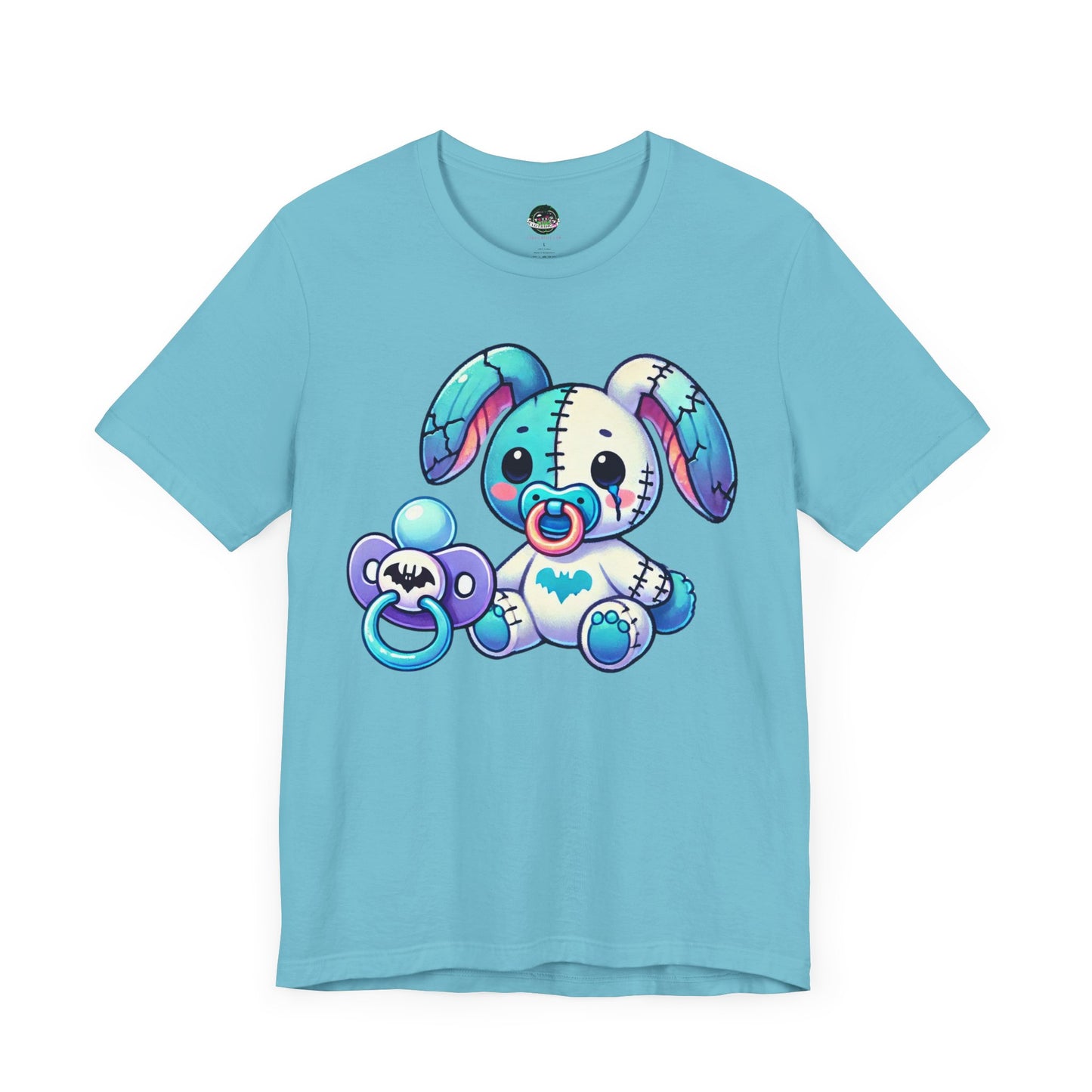 Kawaii Pastel Goth Shirt - Stitched Bunny w/ Bat Pacifier