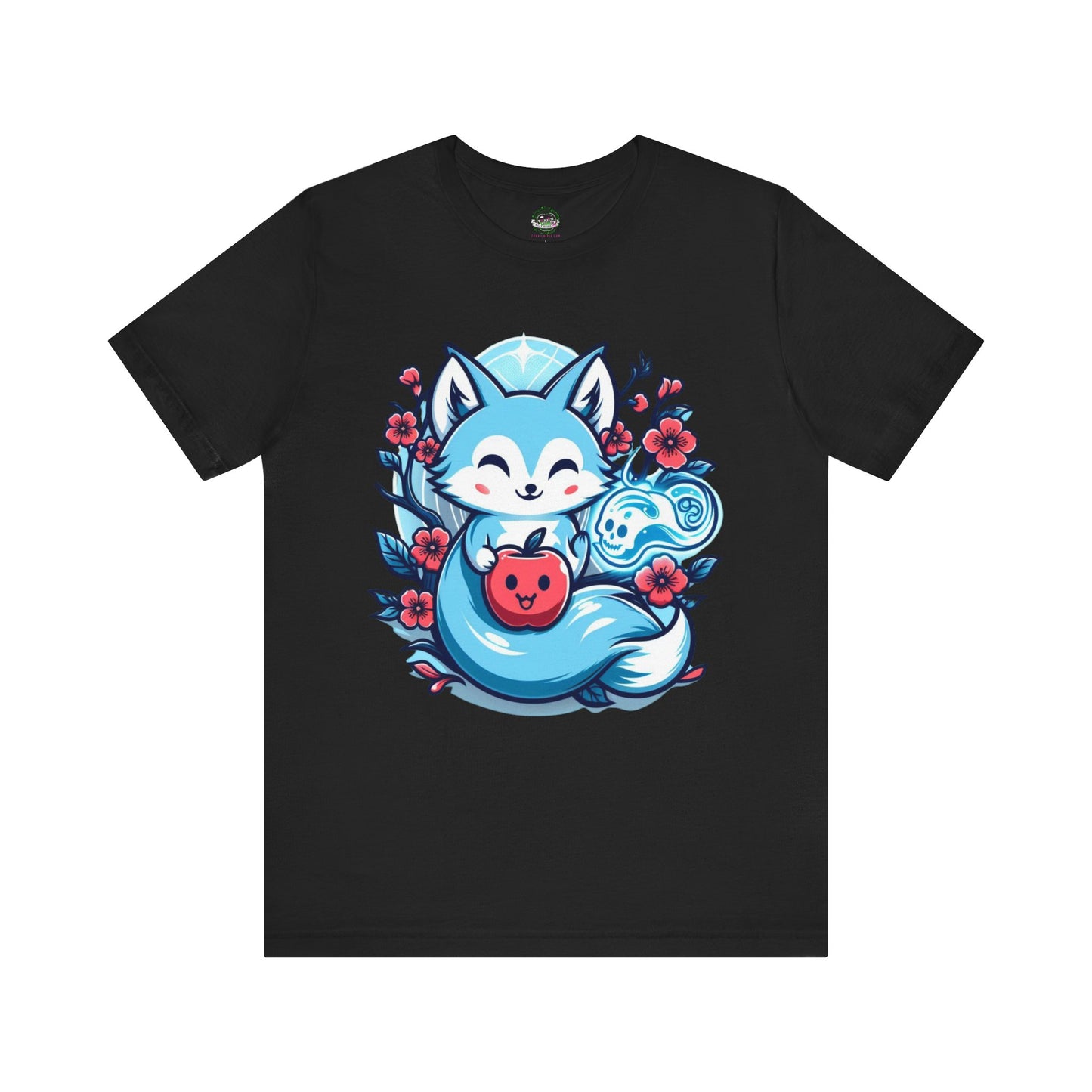 Kawaii Cherry Blossom Fox Spirit Tee - Black / XS - T-Shirt