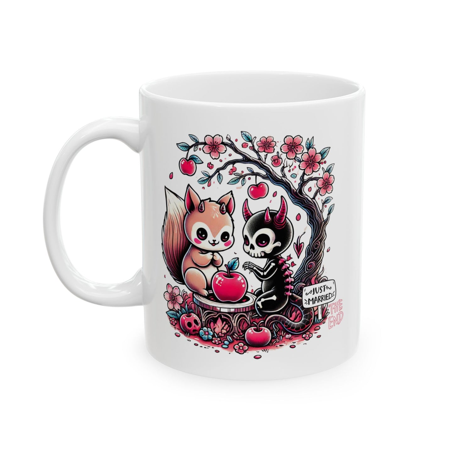 Kawaii Skeleton Animal Just Married Goth Ceramic Mug, (11oz, 15oz)