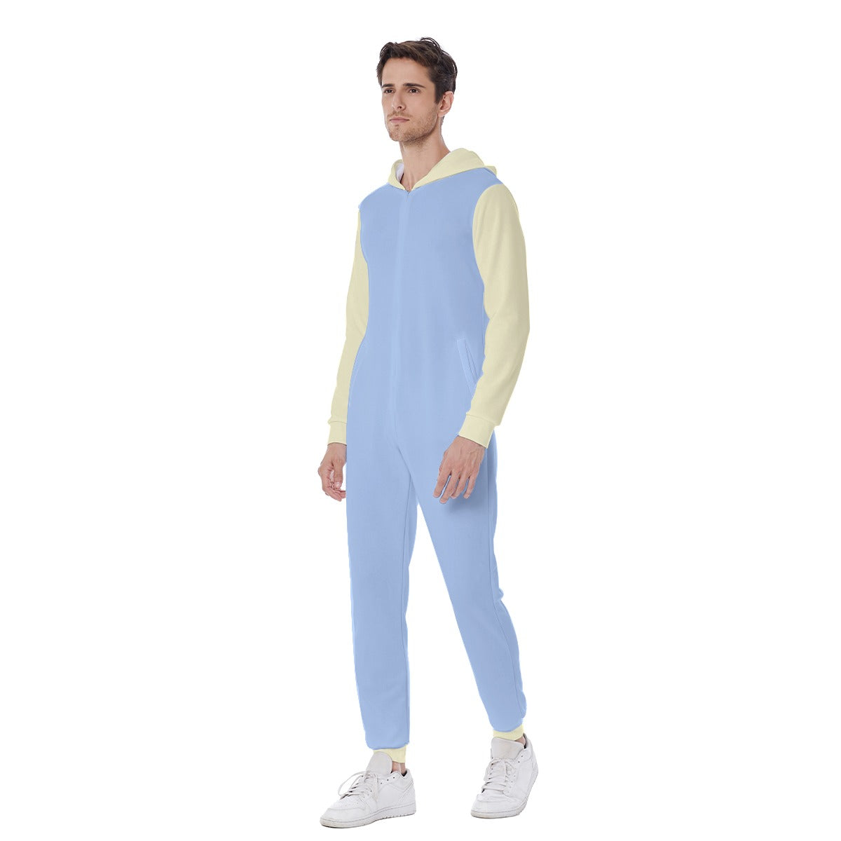 Long Sleeve Onesie For Adults - Baby Blue / Yellow