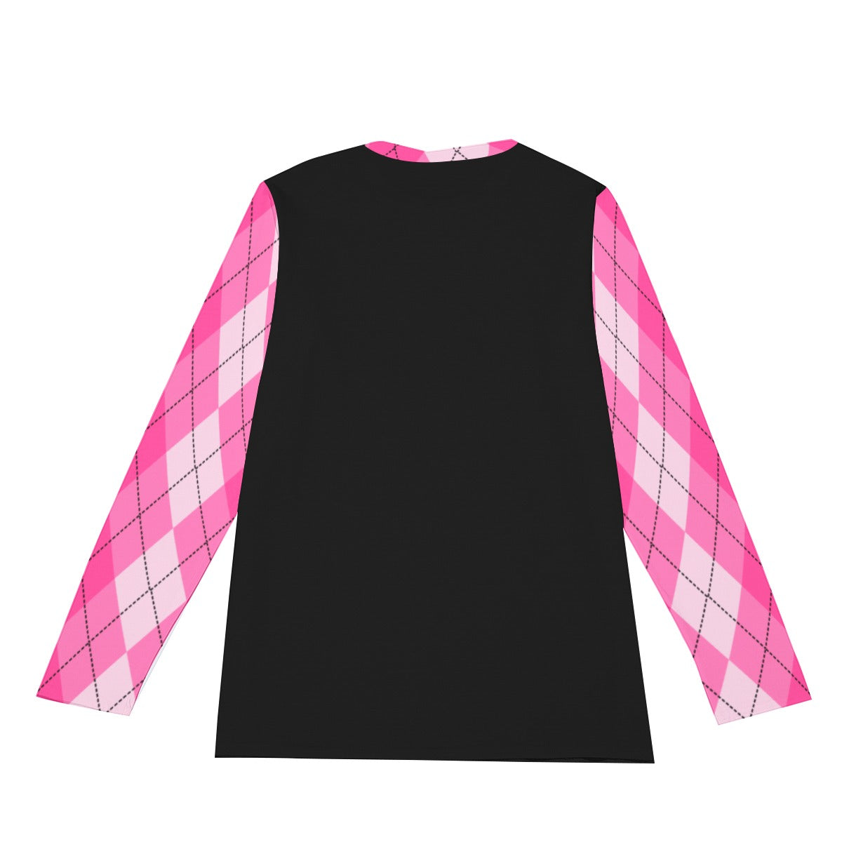 Hot Pink Plaid Diamond Long Sleeve T-Shirt - Pink / Black