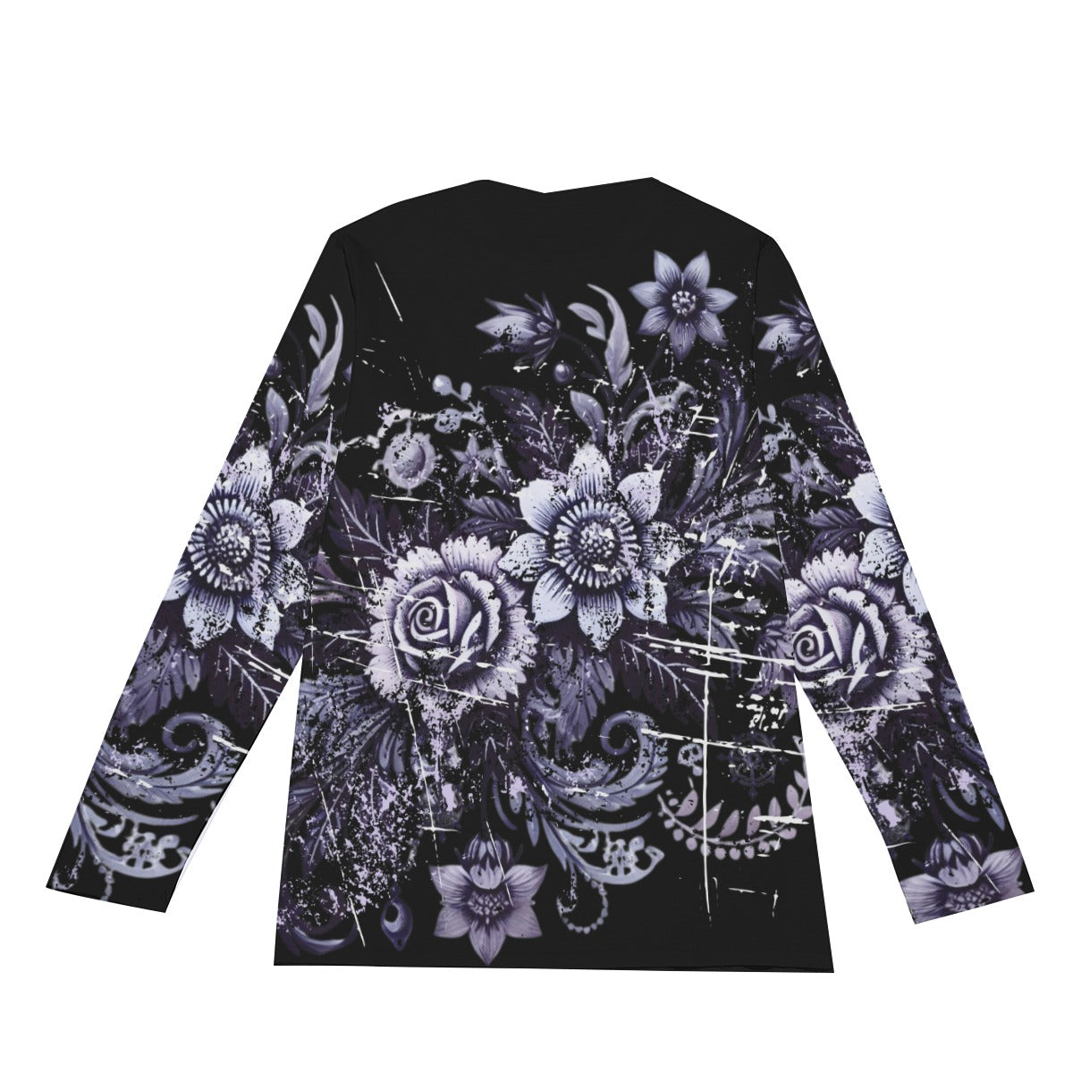 Grunge Floral Goth Rose Long Sleeve T-Shirt - Faded Violet