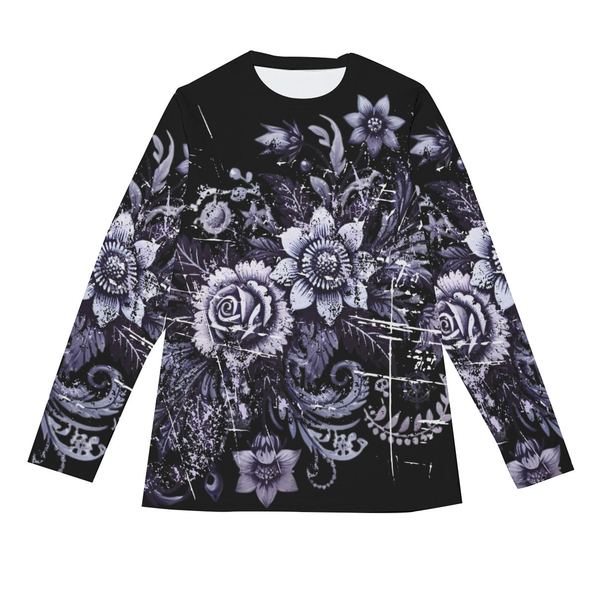 Grunge Floral Goth Rose Long Sleeve T-Shirt - Faded Violet