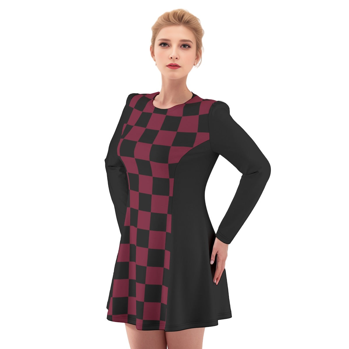 Checkered Dress - Wine