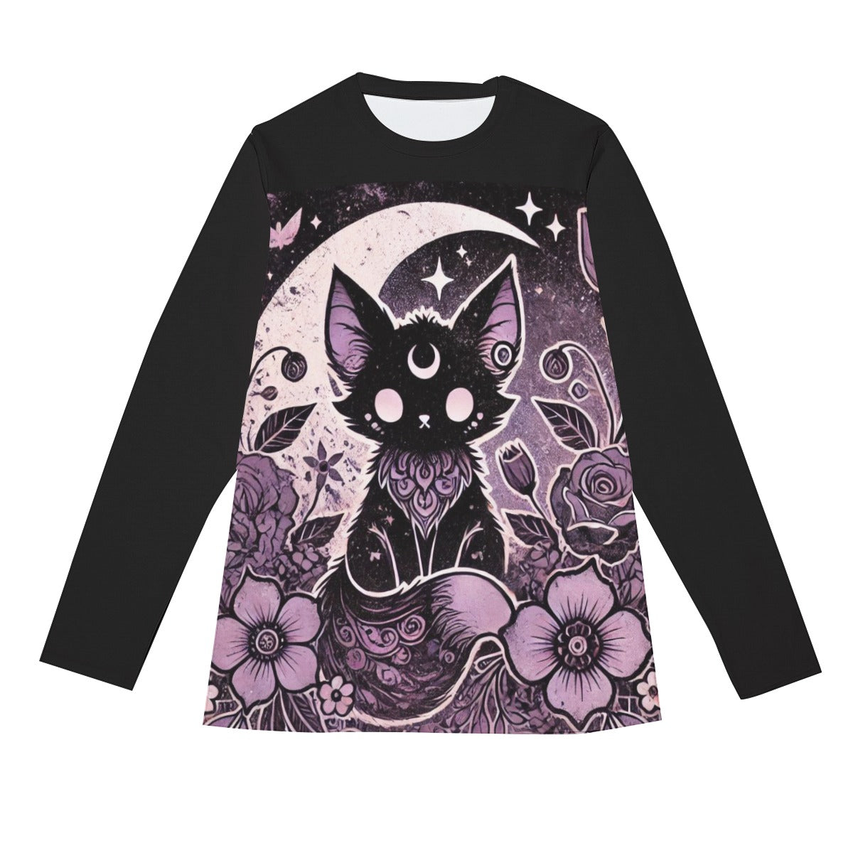 Faded Gothic Floral Fox & Moon Long Sleeve T-Shirt