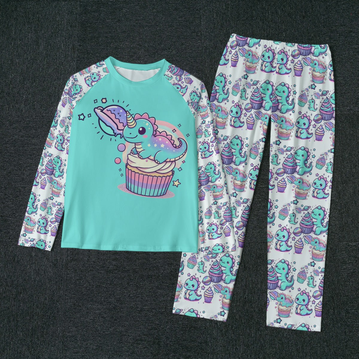 Kawaii Dinosaur Pajamas - Outer Space & Cupcakes