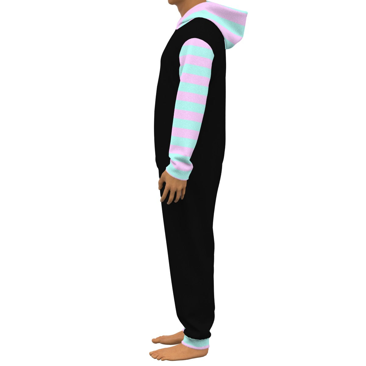Pastel Goth Striped Unisex Fleece Adult Onesie Jumpsuit