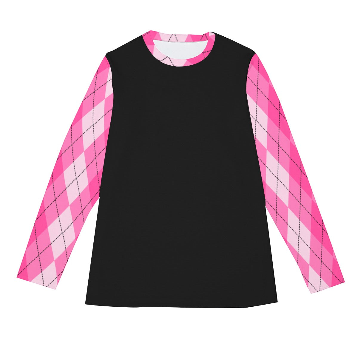 Hot Pink Plaid Diamond Long Sleeve T-Shirt - Pink / Black