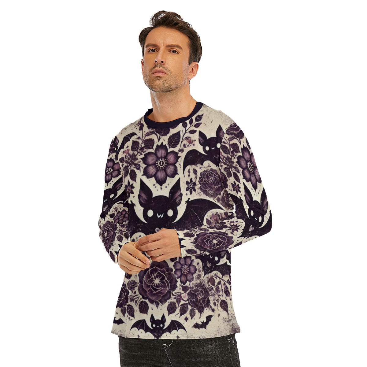 Goth Bat Print Long Sleeve T-Shirt
