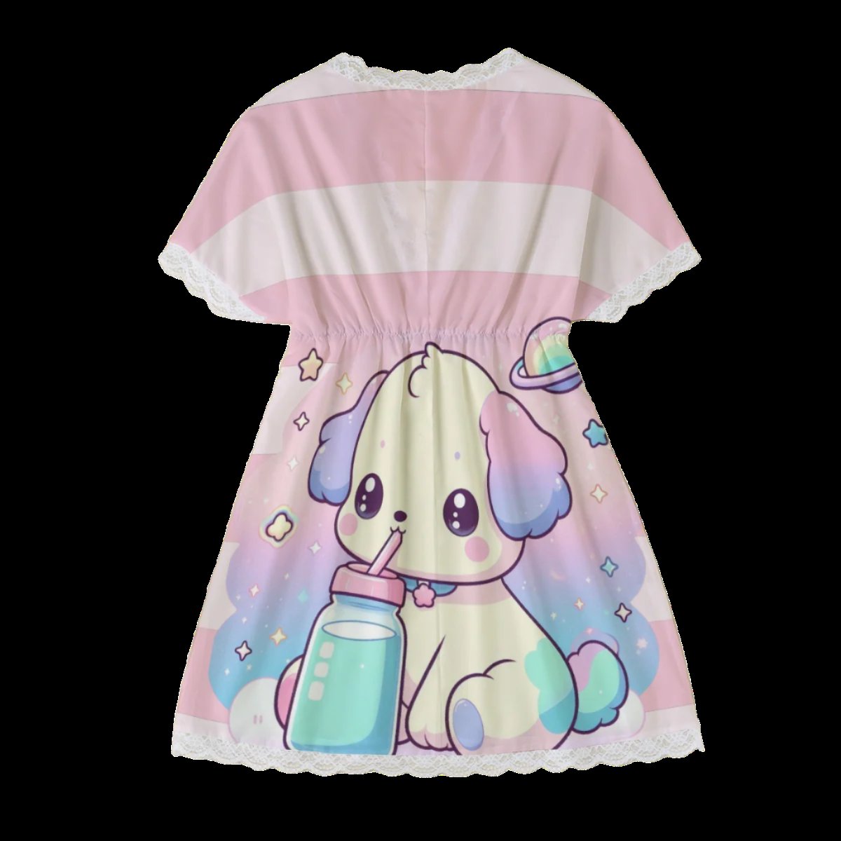 Kawaii Puppy Milk Bottle Women’s Lace Edge Sleepwear Nightdress