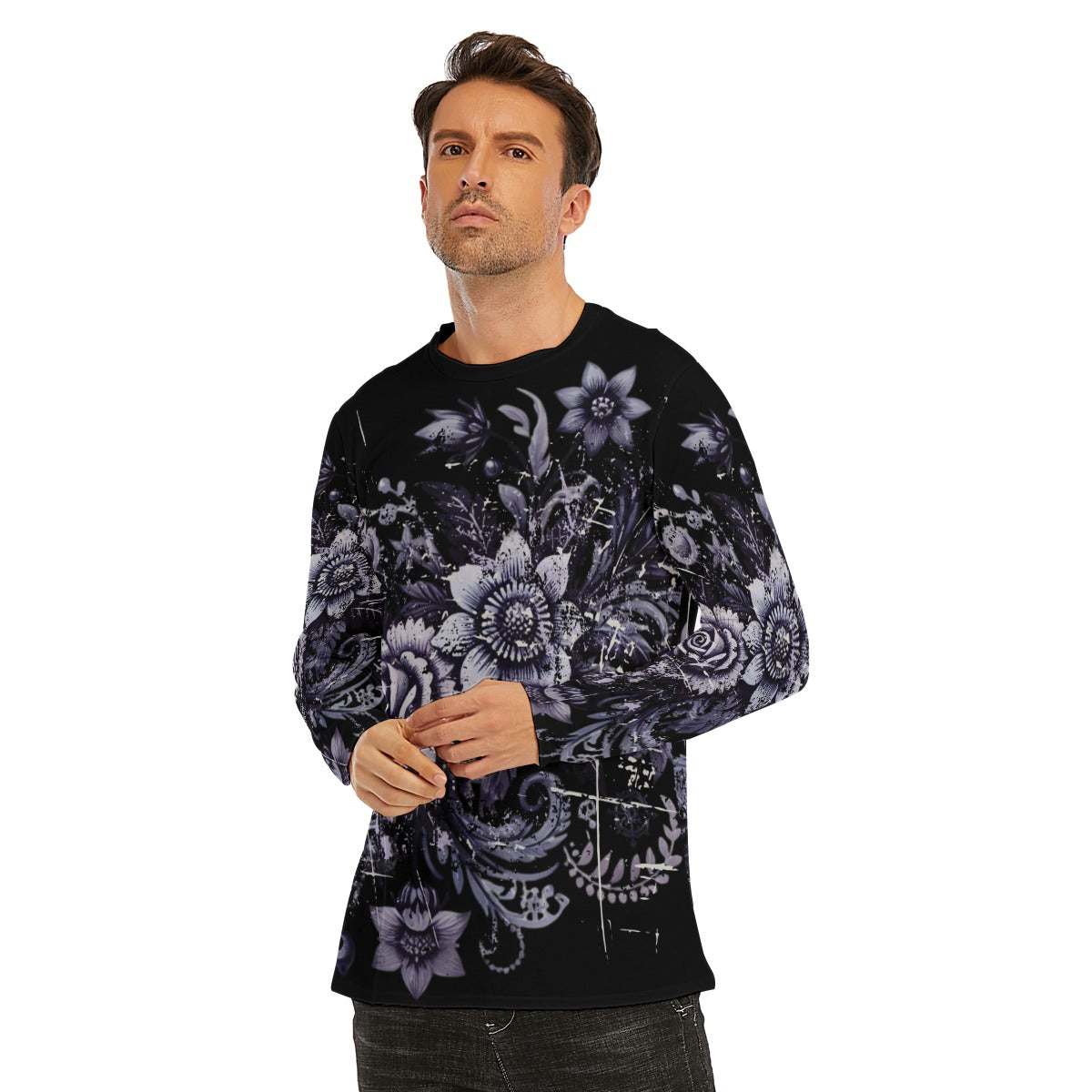 Grunge Floral Goth Rose Long Sleeve T-Shirt - Faded Violet