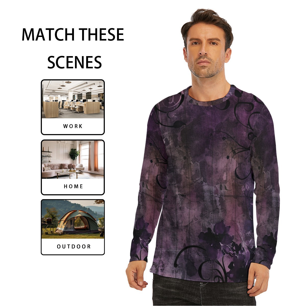 Grunge Vintage Wash Purple Long Sleeve T-Shirt