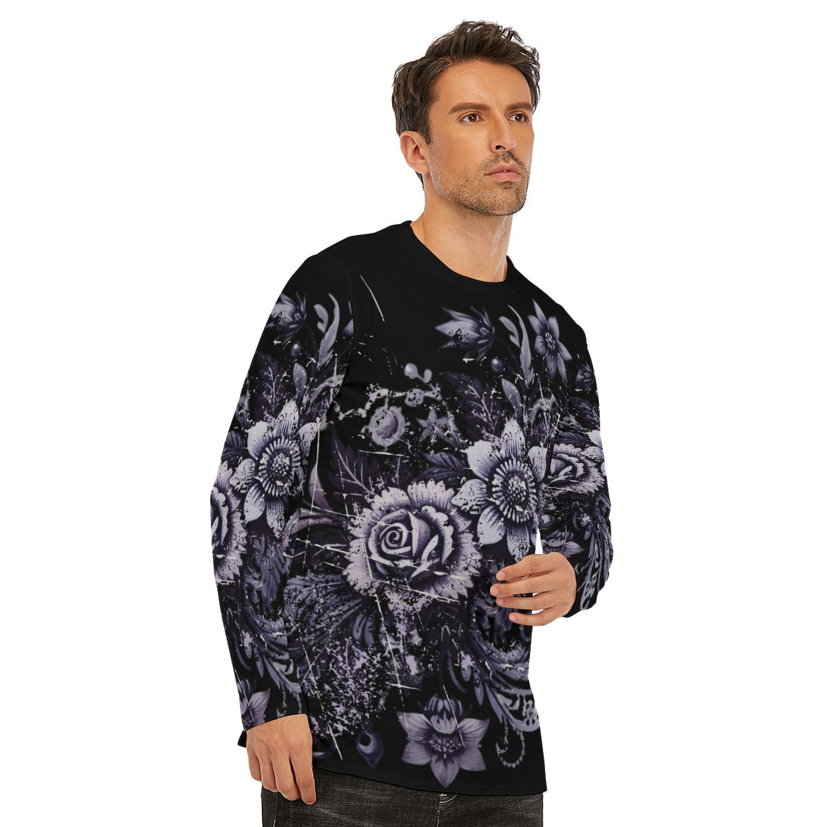 Grunge Floral Goth Rose Long Sleeve T-Shirt - Faded Violet