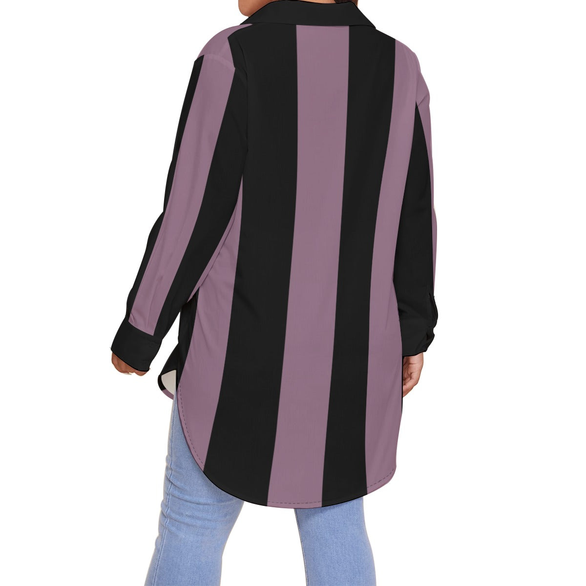 Mauve Women's Shirt With Long Sleeve (Plus Size) -Striped - Alternative Fashion