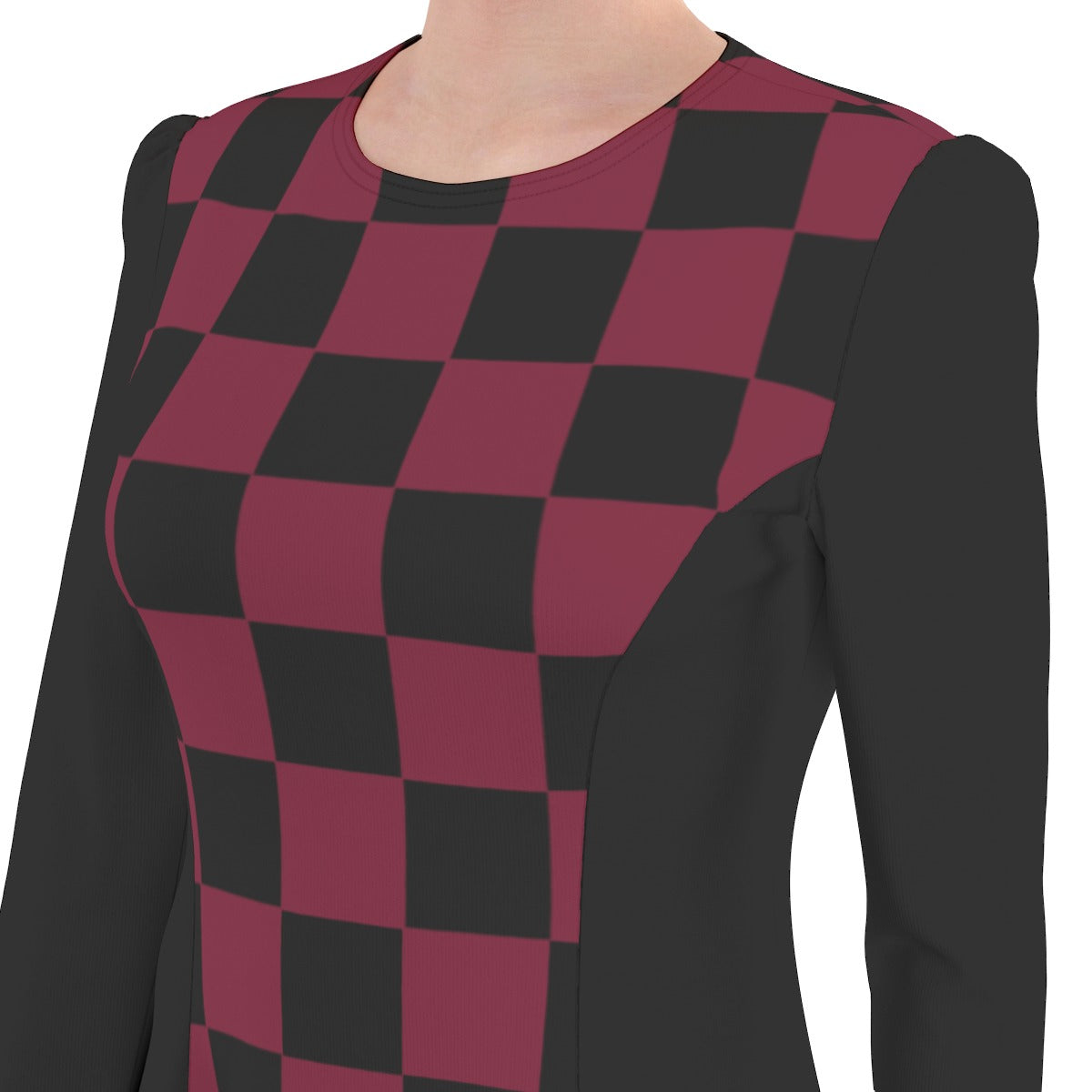 Checkered Dress - Wine