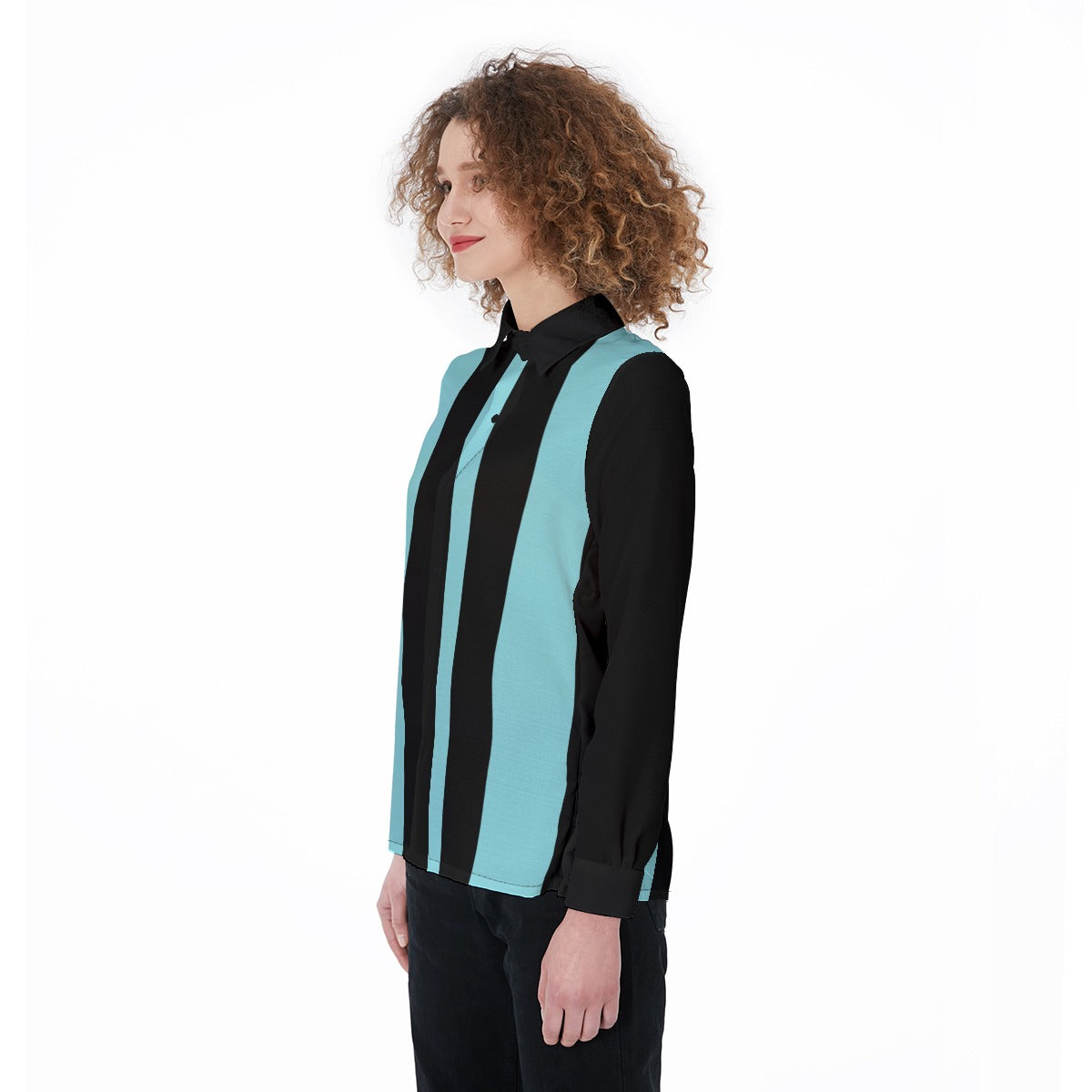 Striped Blouse - Women's Elastic-Back Shirt - Blue / Black