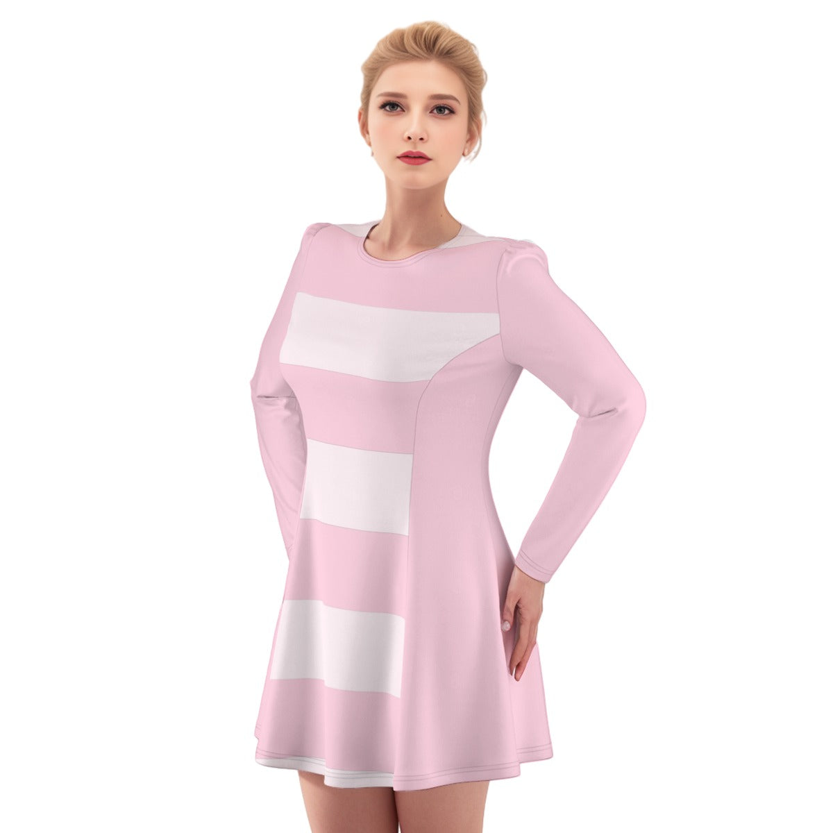 Pastel Pink Dress For Women - Stripes