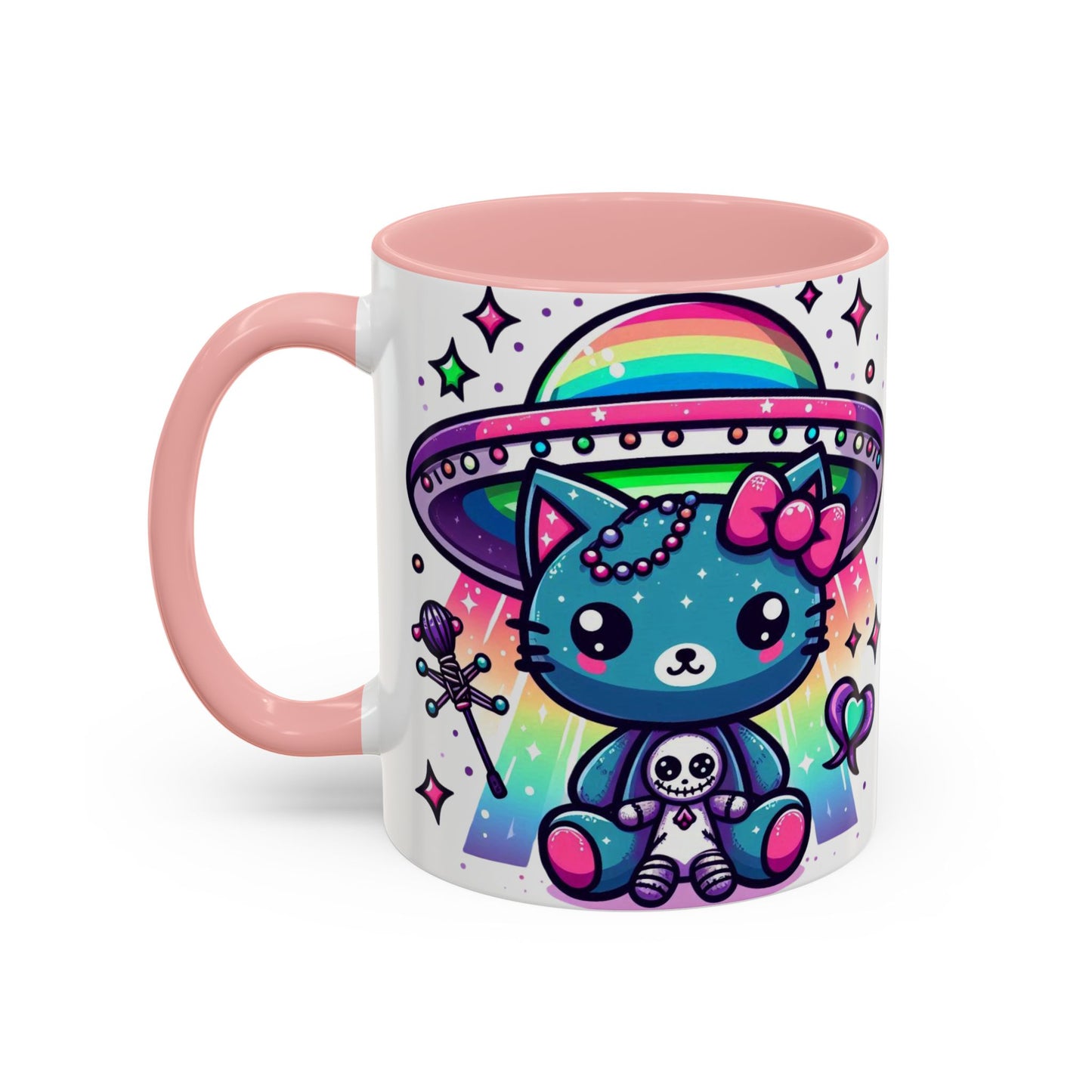 Kawaii Gift Mug - Vibrant Neon UFO Kitty - Personalized