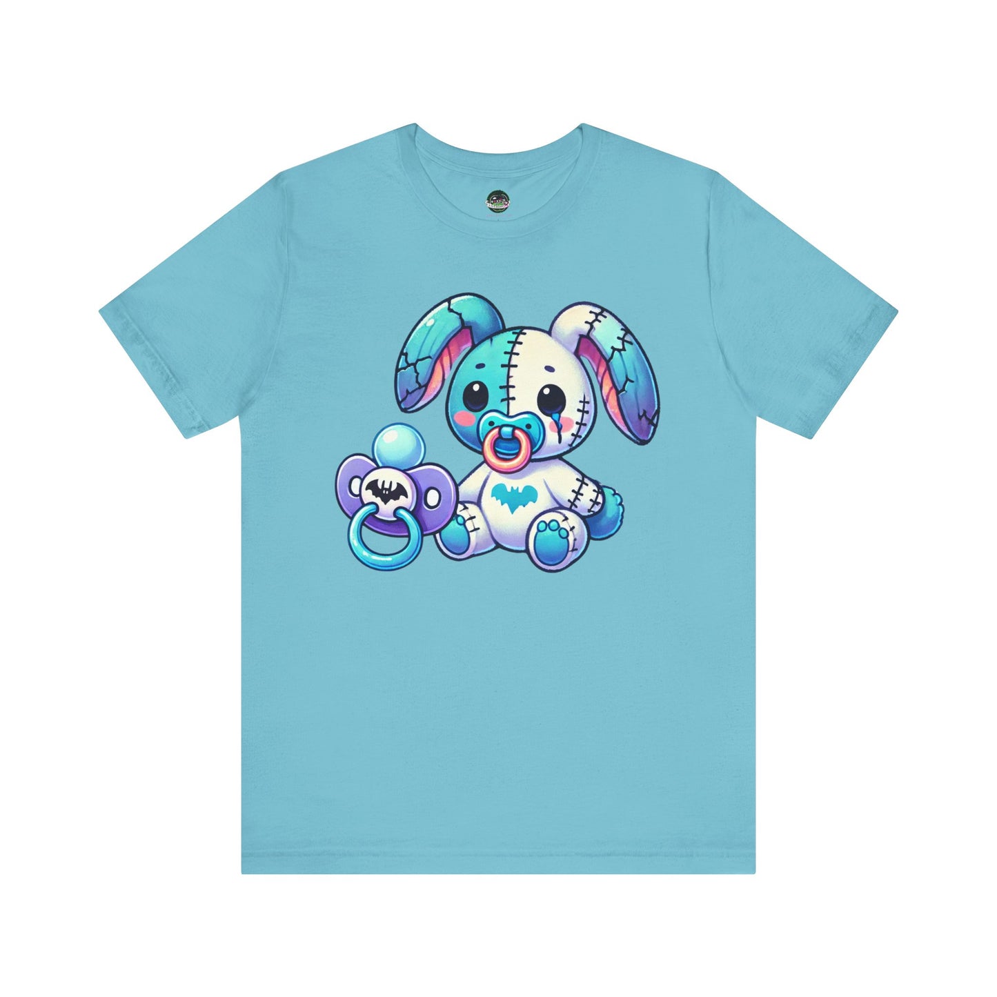 Kawaii Pastel Goth Shirt - Stitched Bunny w/ Bat Pacifier