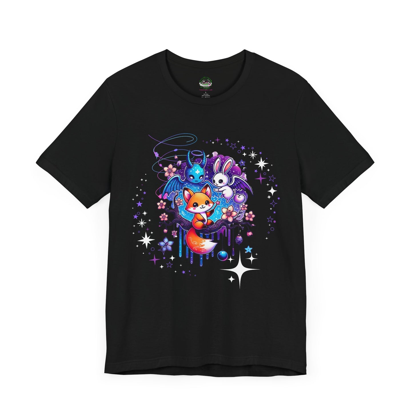 Neon Pastel Goth Magical Fox and Bunny Tee - T-Shirt