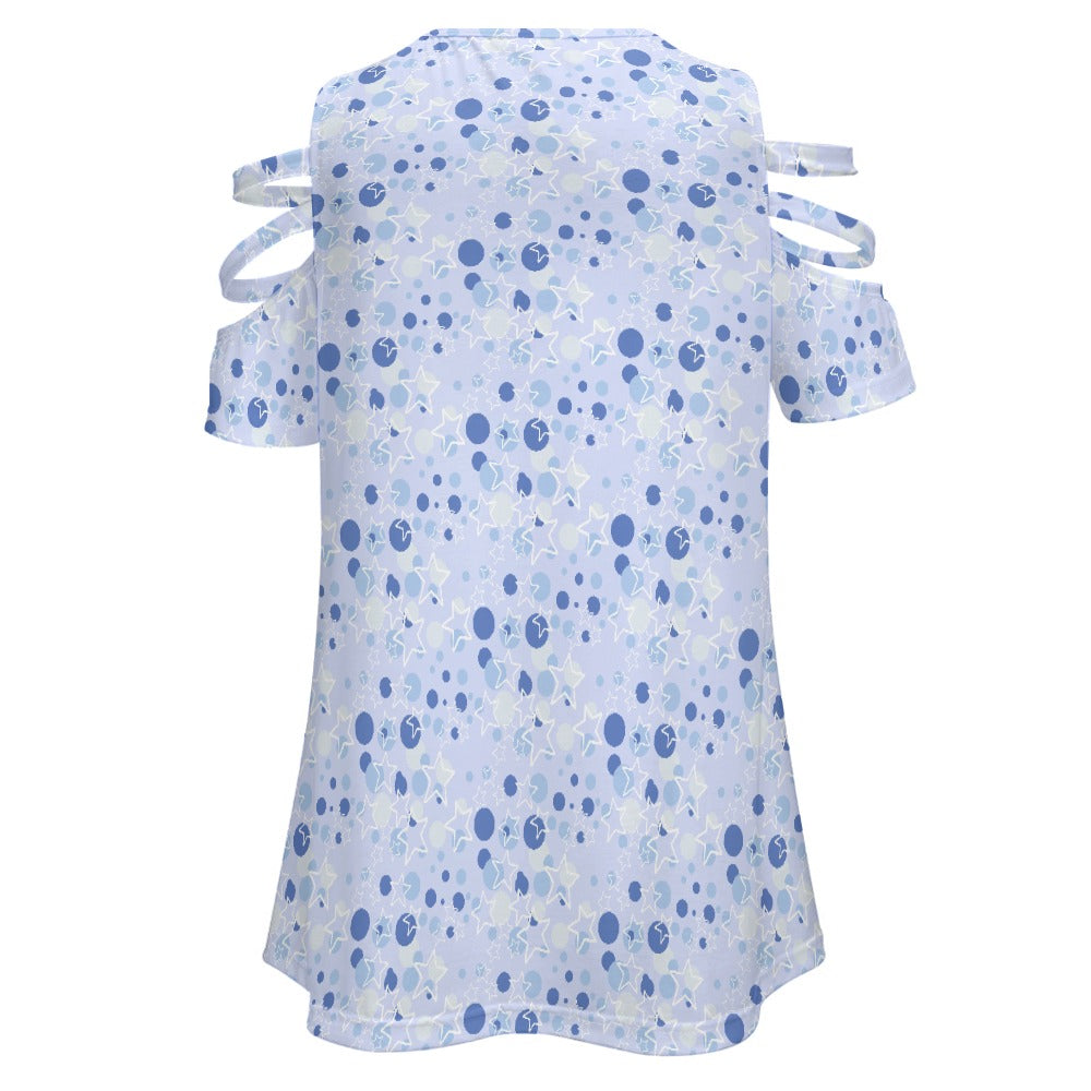 Pastel Blue Stars Women’s Zip Off Shoulder Top