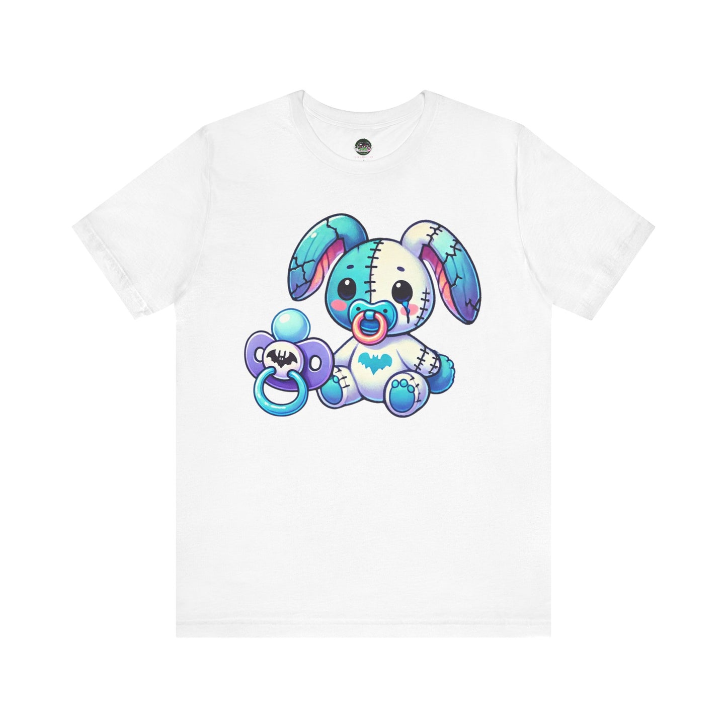 Kawaii Pastel Goth Shirt - Stitched Bunny w/ Bat Pacifier