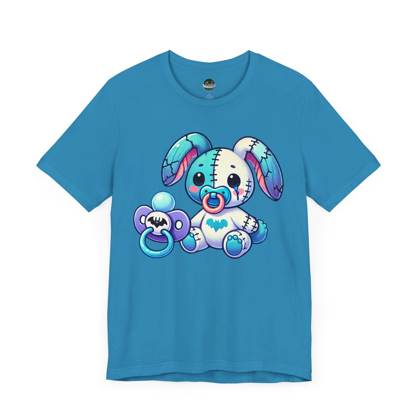 Kawaii Pastel Goth Shirt - Stitched Bunny w/ Bat Pacifier