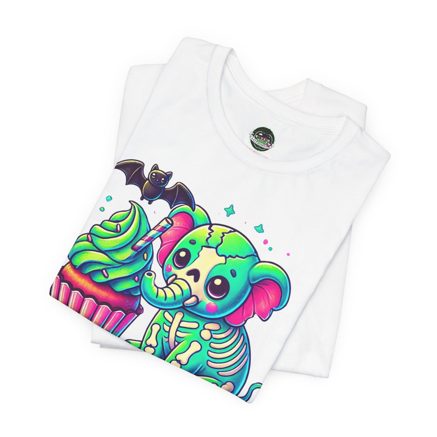 Kawaii Pastel Goth Shirt - Skeleton Elephant w/ Cupcake