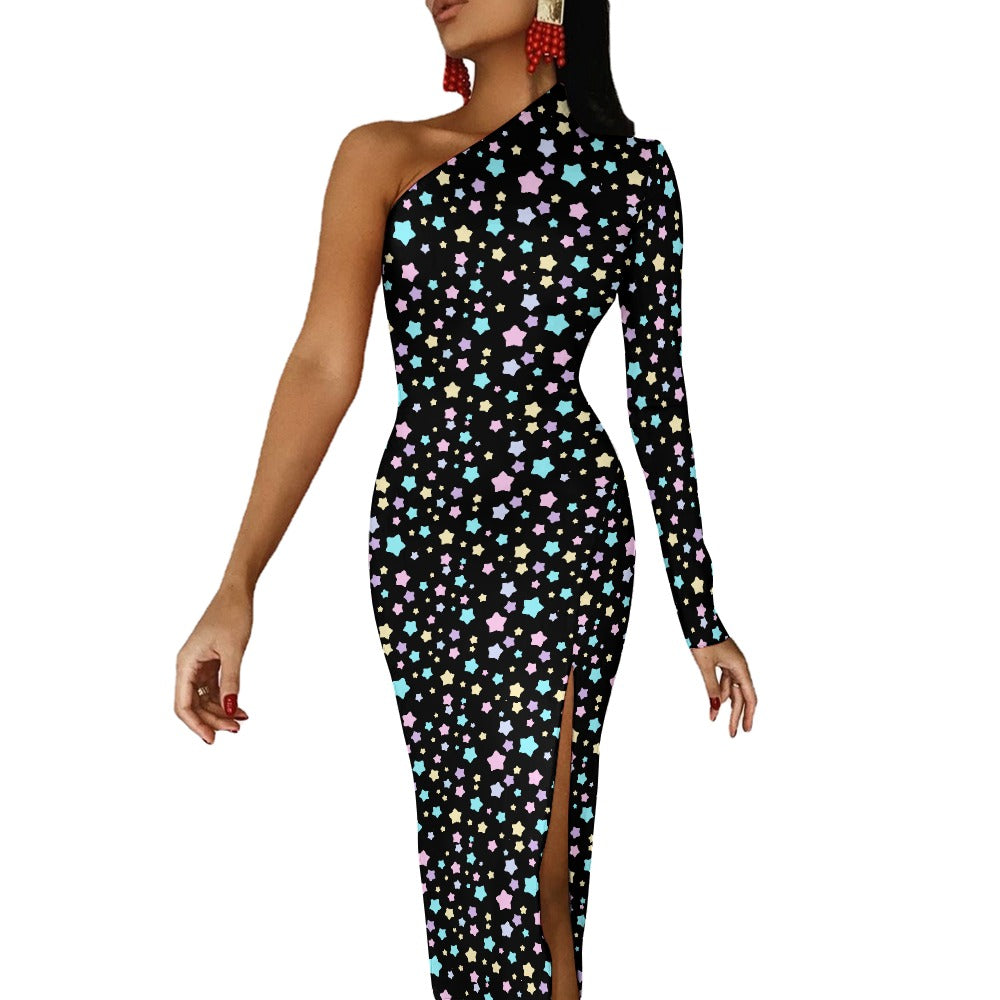 Stars Pastel Goth Half Sleeve Slit Dress
