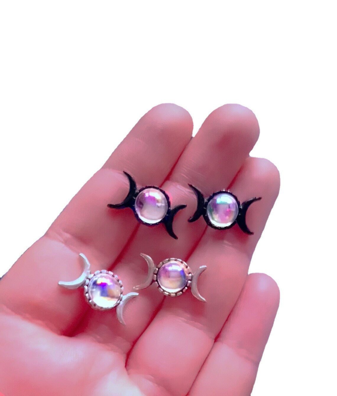 Alloy Triple Moon Studs Column Earrings - Wiccan / Pagan Jewelry