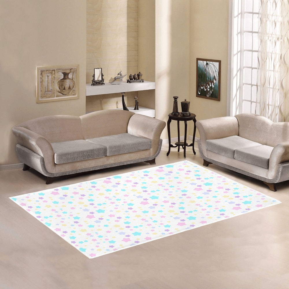 Pastel Rainbow Stars Area Rug 7’ x 5’ - White / ONESIZE