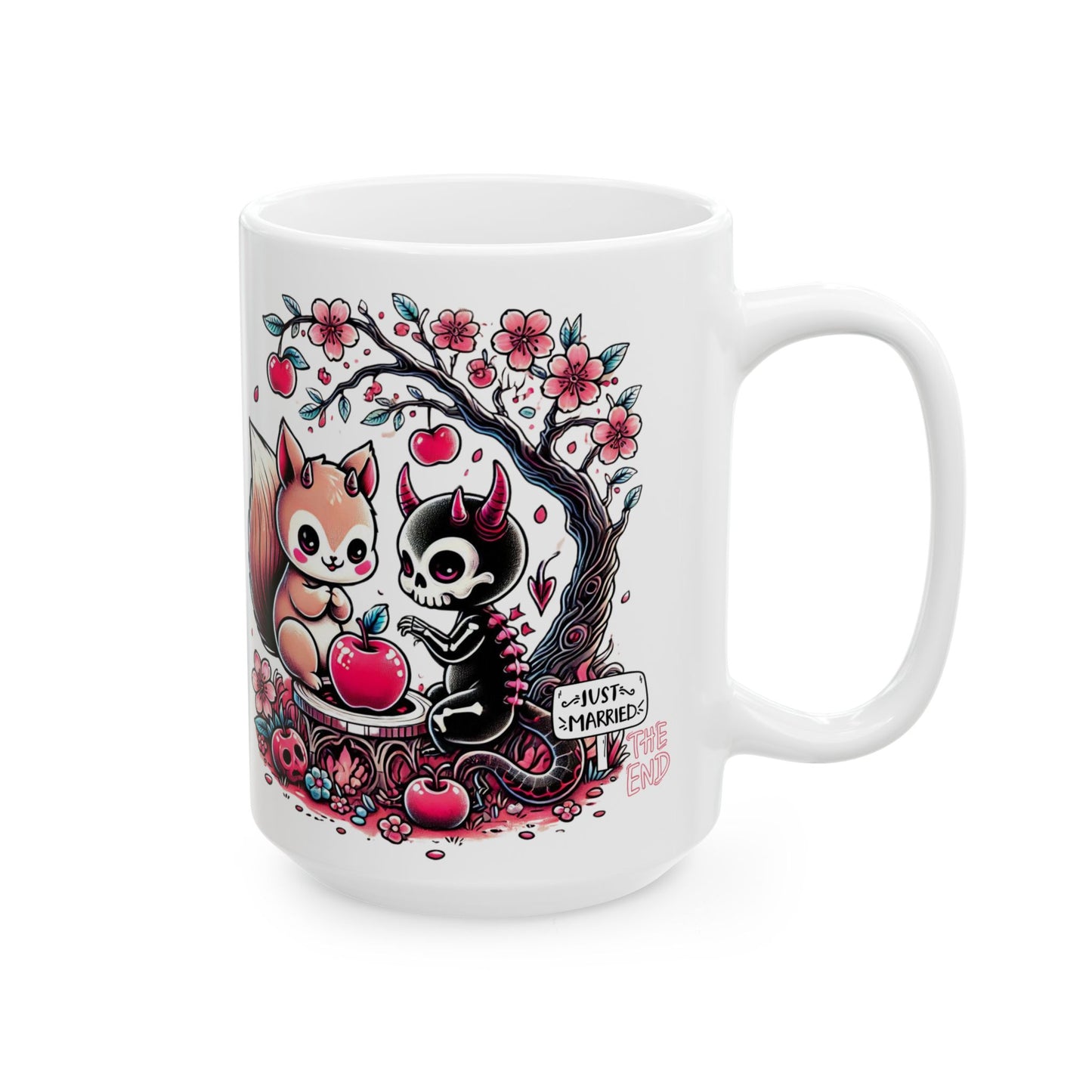 Kawaii Skeleton Animal Just Married Goth Ceramic Mug, (11oz, 15oz)
