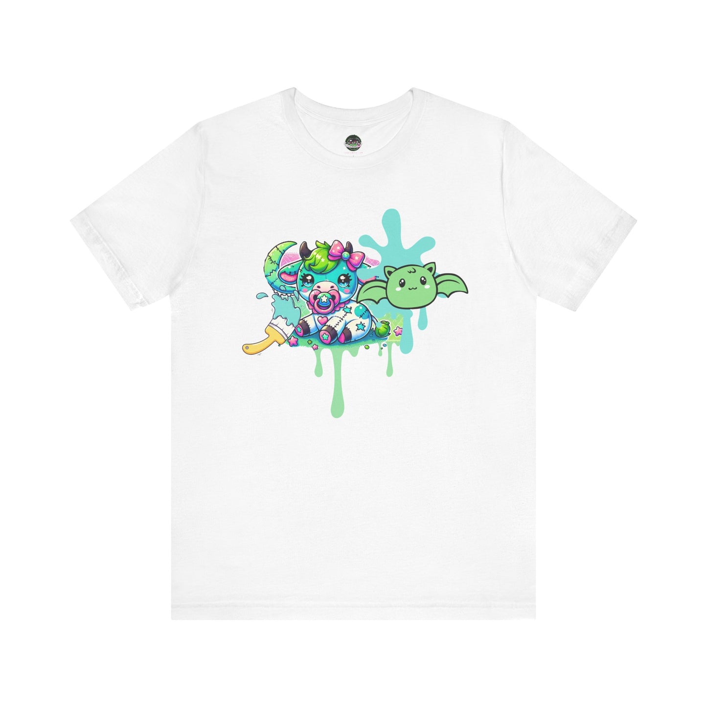 Pastel Goth T-shirt - Teal Cow Pacifier w/ Little Bat & Paintbrush