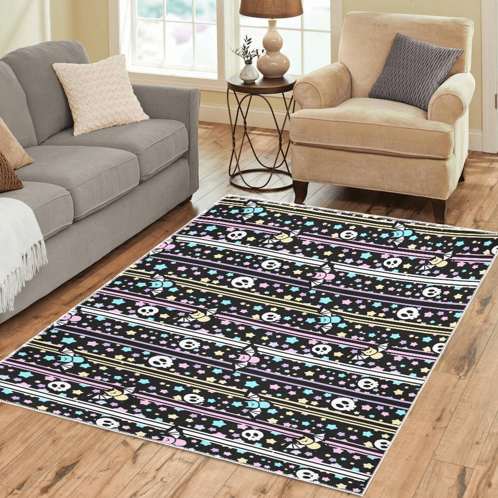 Pastel Goth Bats and Skulls Area Rug 7’ x 5’ - White / ONESIZE
