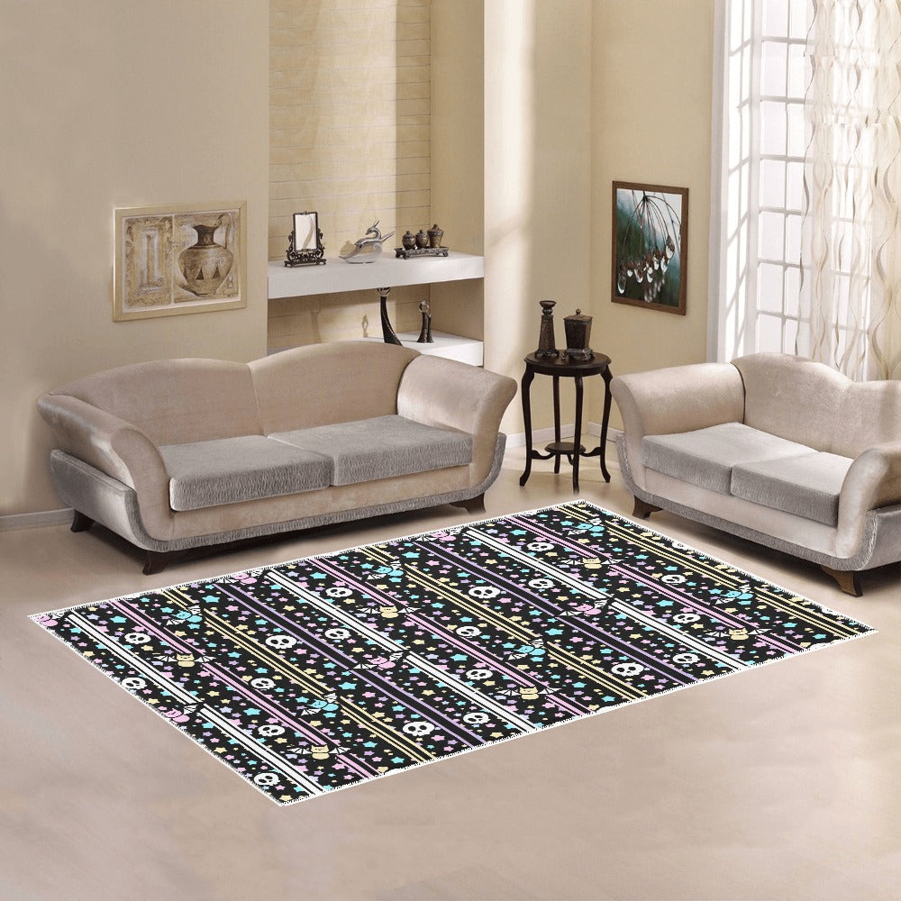 Pastel Goth Bats and Skulls Area Rug 7’ x 5’ - White / ONESIZE