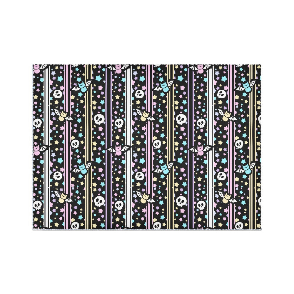 Pastel Goth Bats and Skulls Area Rug 7’ x 5’ - White / ONESIZE