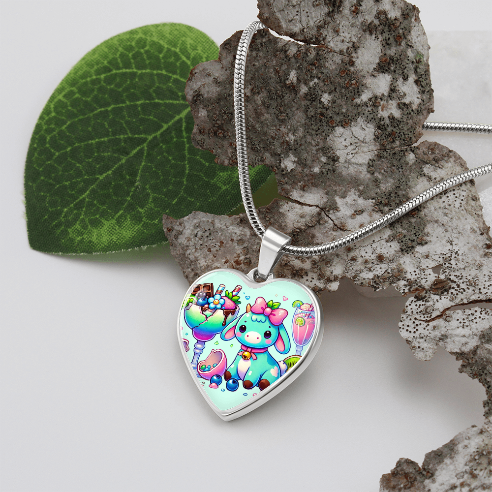 Engraved Heart Necklace - Pastel Goth - Kawaii Little Girl Cow - Margarita - Personalized Gift