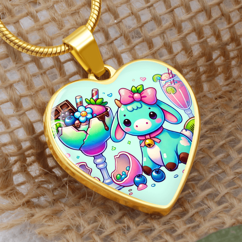 Engraved Heart Necklace - Pastel Goth - Kawaii Little Girl Cow - Margarita - Personalized Gift