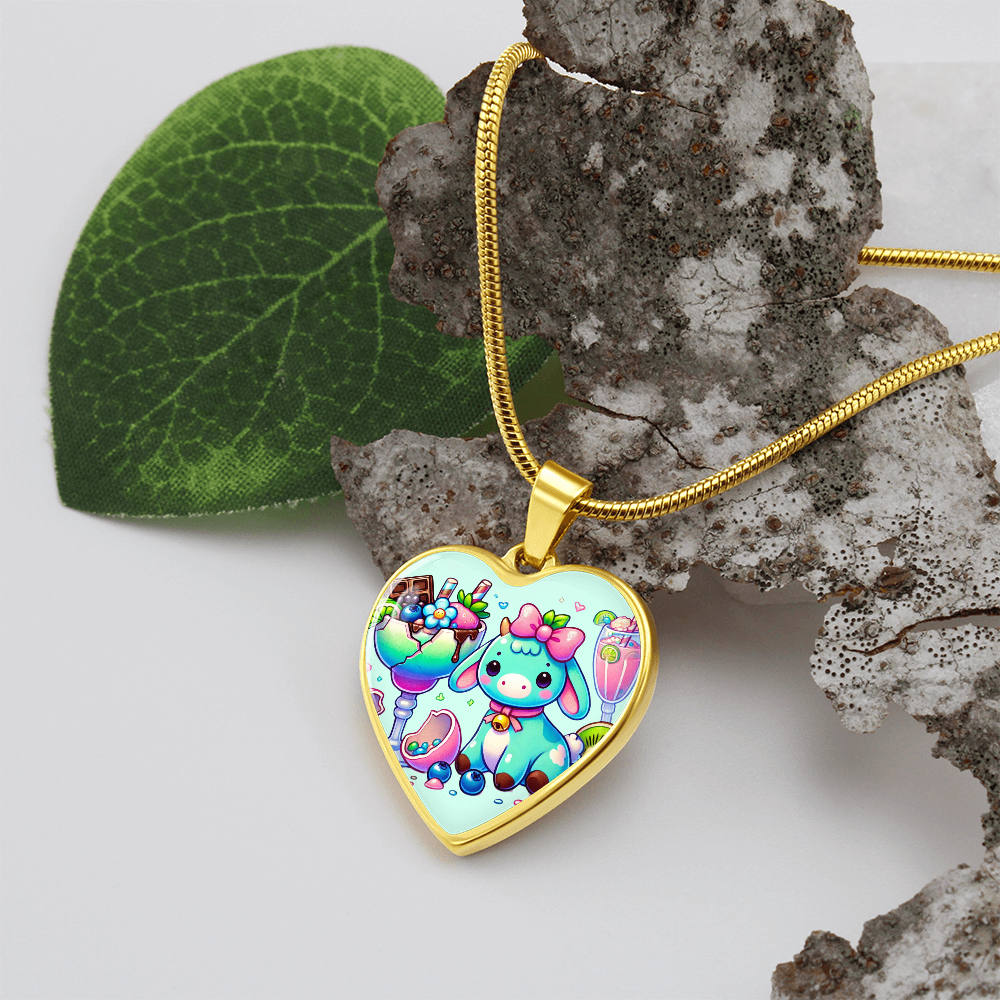 Engraved Heart Necklace - Pastel Goth - Kawaii Little Girl Cow - Margarita - Personalized Gift