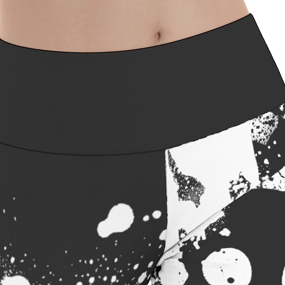 Black White Skull Splatter Women’s Flare Yoga Pants - yoga pants