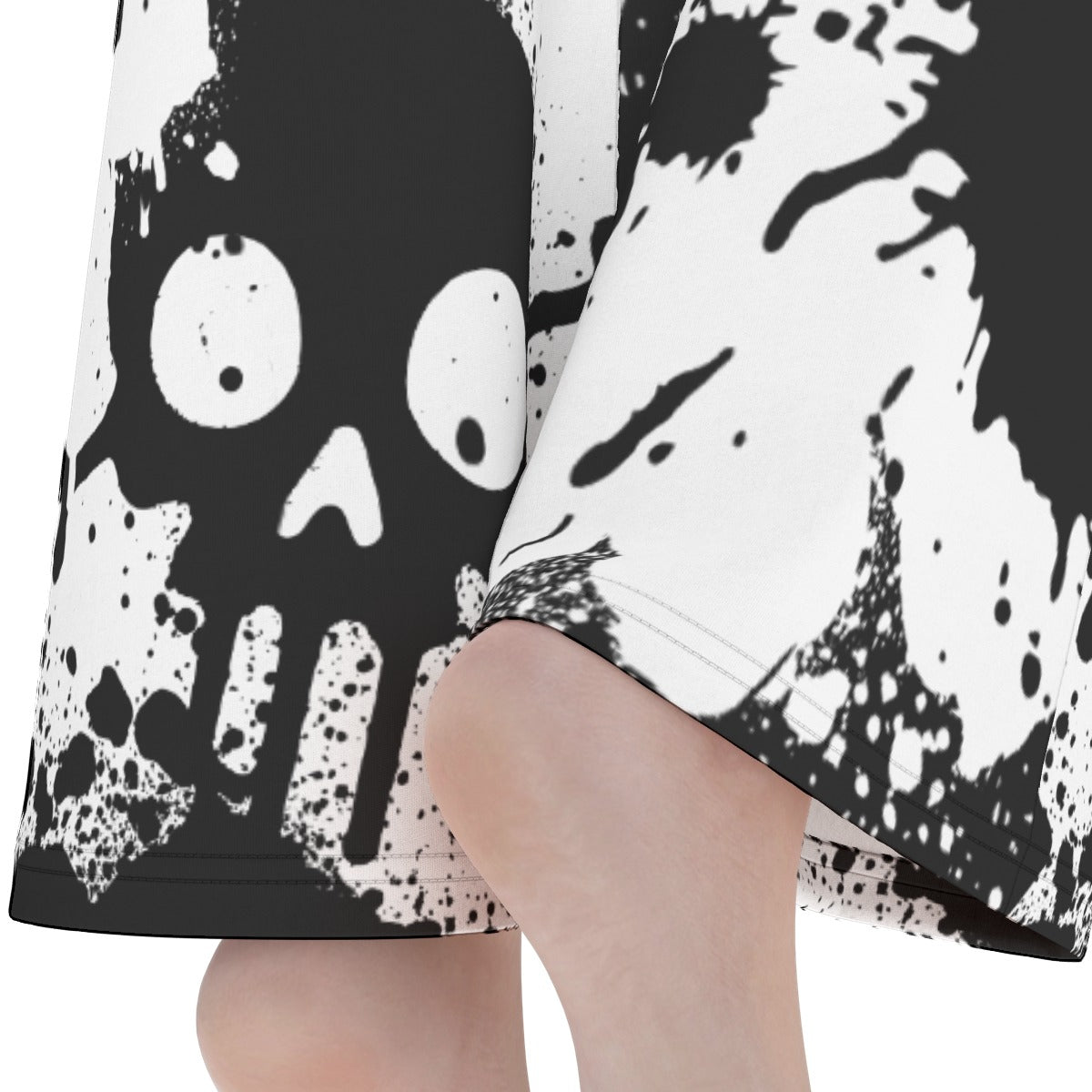 Black White Skull Splatter Women’s Flare Yoga Pants - yoga pants