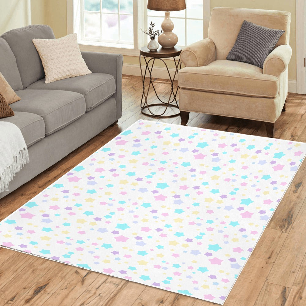Pastel Rainbow Stars Area Rug 7’ x 5’ - White / ONESIZE