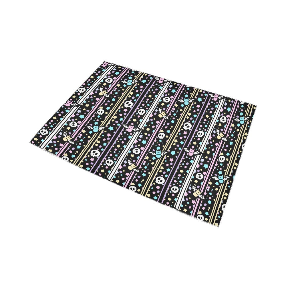 Pastel Goth Bats and Skulls Area Rug 7’ x 5’ - White / ONESIZE