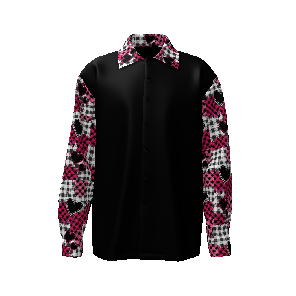 Pink Plaid Heart Button Up Long Sleeve Shirt