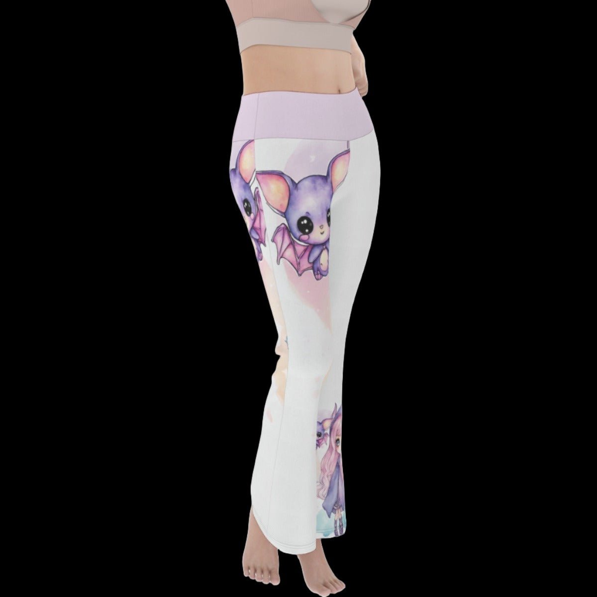 Kawaii Bat Chibi Women’s Flare Yoga Pants - yoga pants