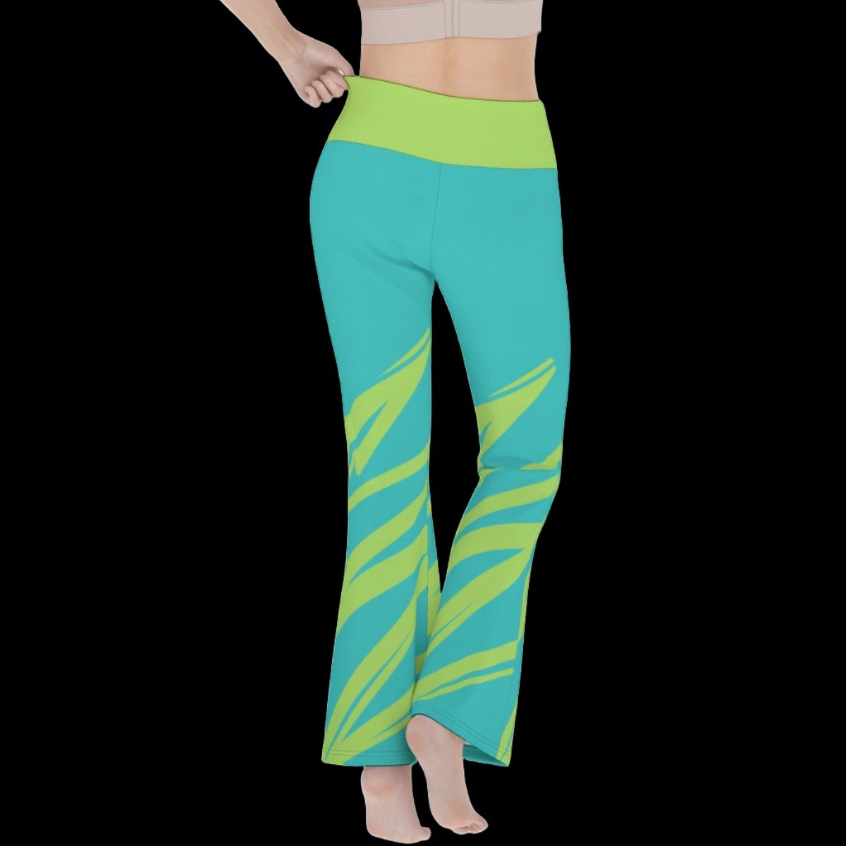 Lime Green Teal Zig Zag Women’s Flare Yoga Pants