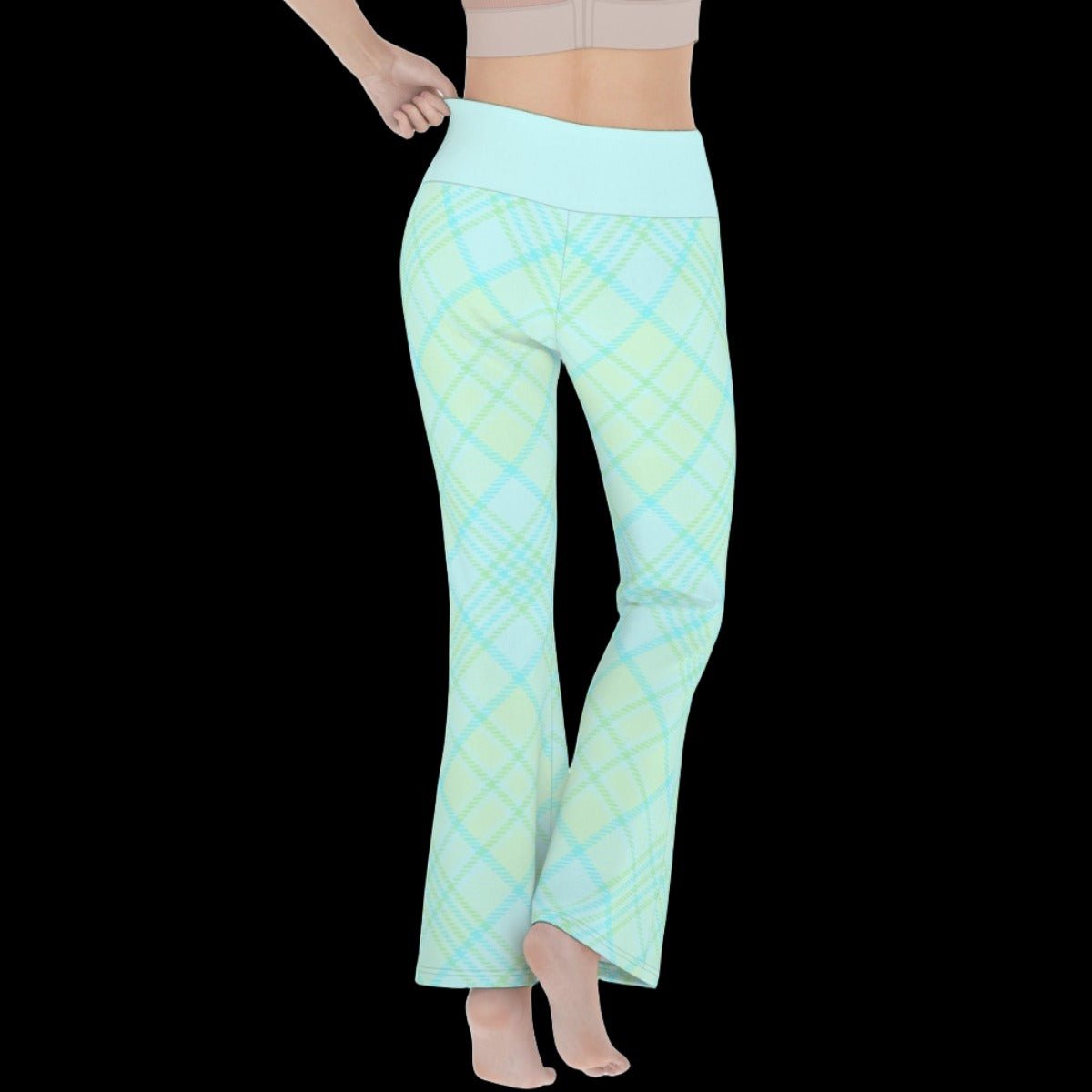 Pastel Green & Blue Plaid Women’s Flare Yoga Pants - yoga pants
