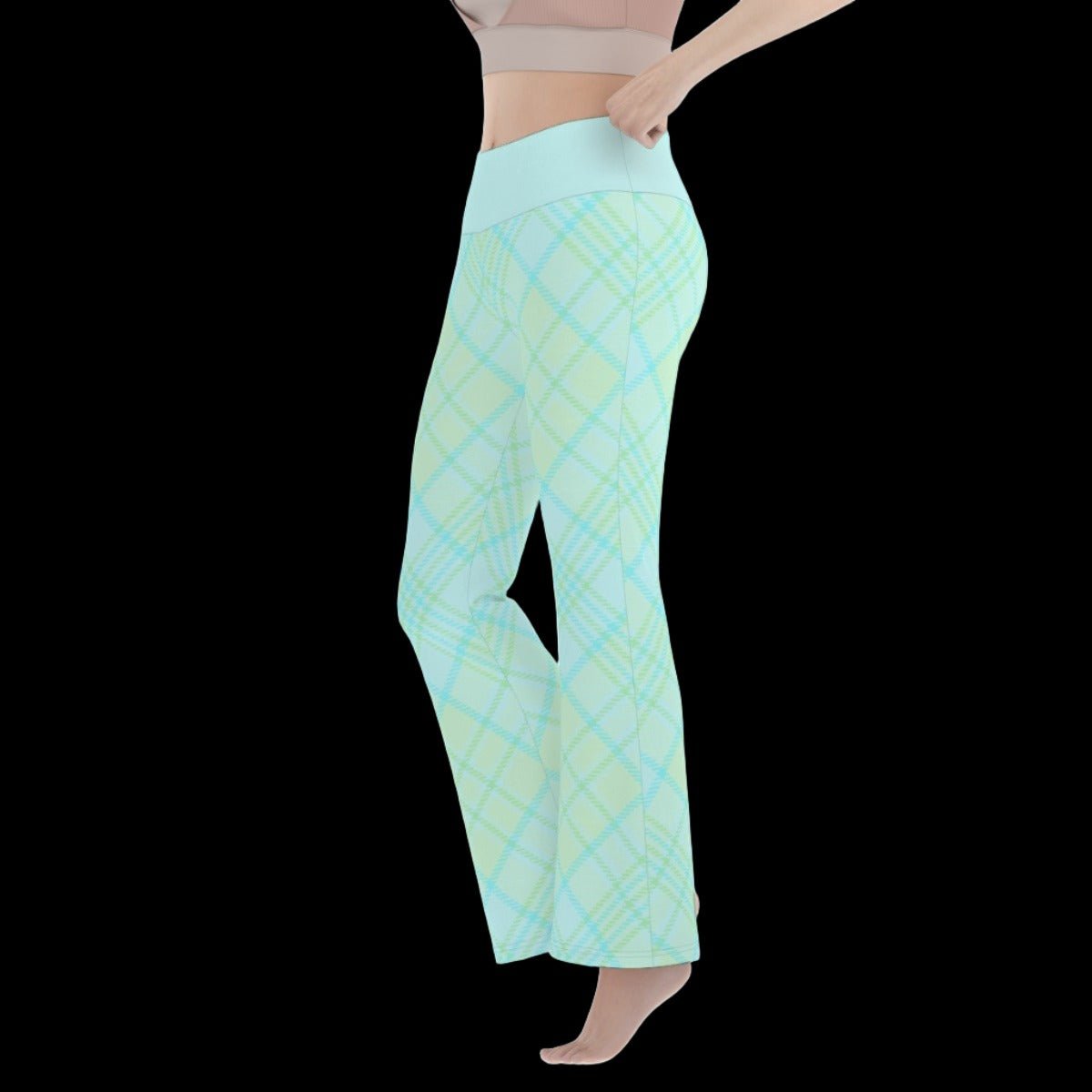 Pastel Green & Blue Plaid Women’s Flare Yoga Pants - yoga pants