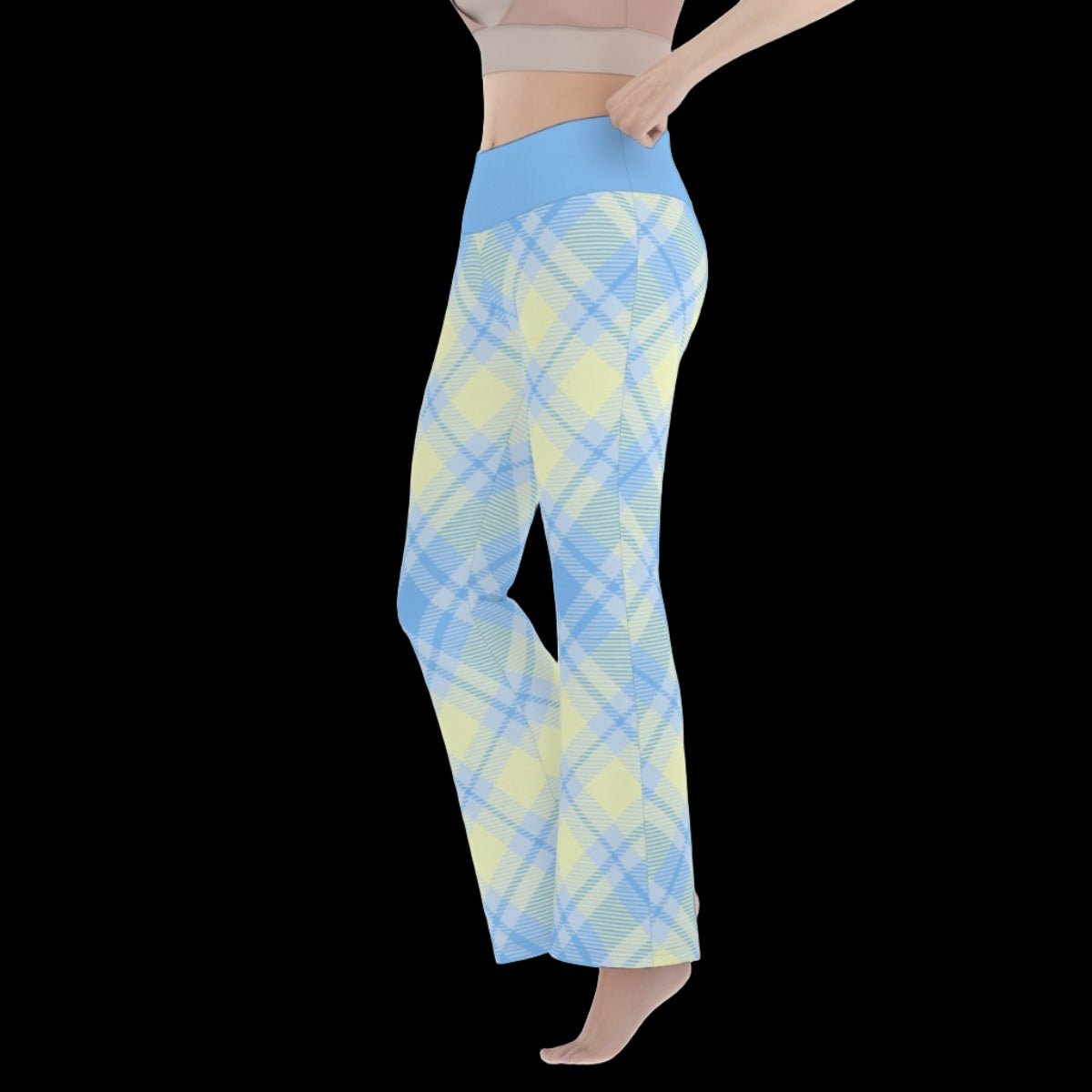 Pastel Yellow & Blue Plaid Women’s Flare Yoga Pants - yoga pants
