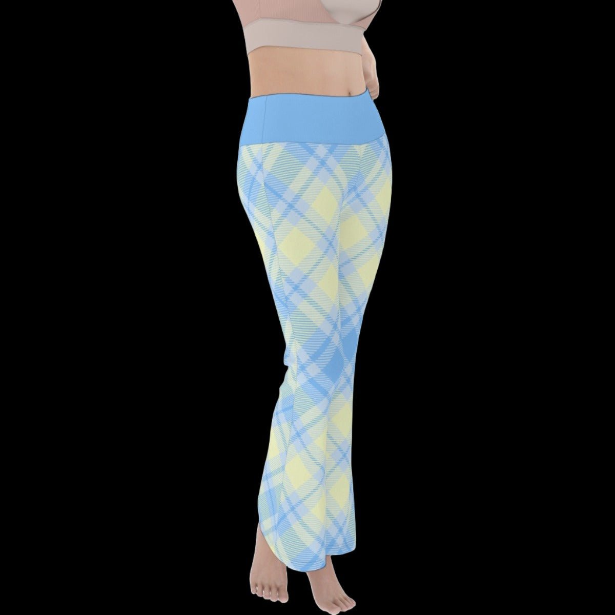 Pastel Yellow & Blue Plaid Women’s Flare Yoga Pants - yoga pants